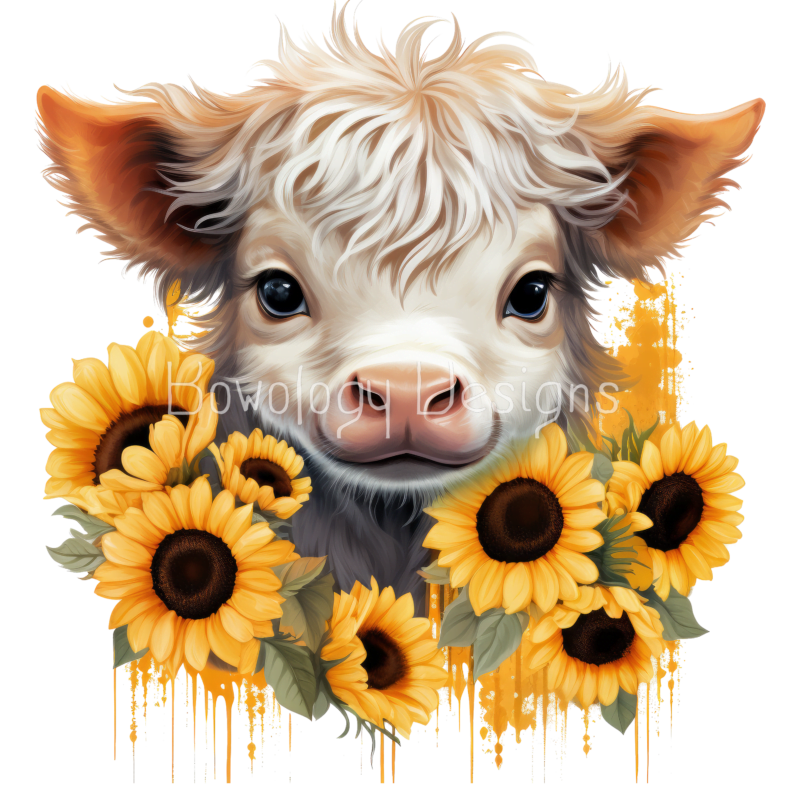 Cow And Sunflower